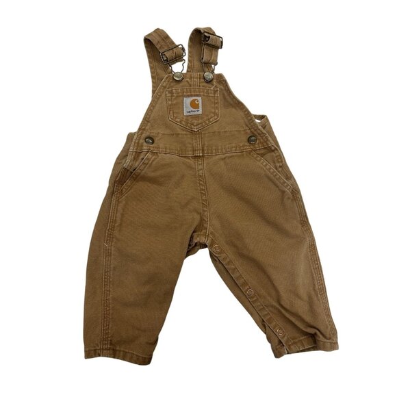 Carhartt Overalls Baby 12M Brown Canvas Workwear Utility Adjustable Pockets - Picture 1 of 10